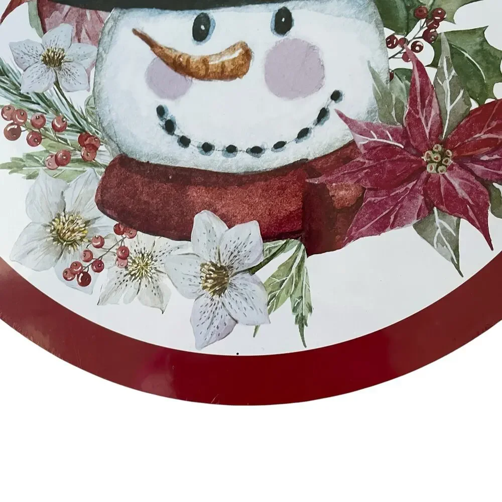 Christmas Cork Backed Hard Placemats 15in Holiday Snowman & Poinsettia 4pc New